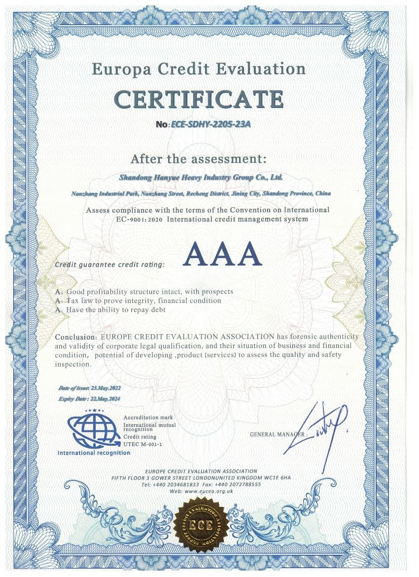 Κίνα Shandong Hanyue Heavy Industry Group Co., Ltd. Πιστοποιήσεις